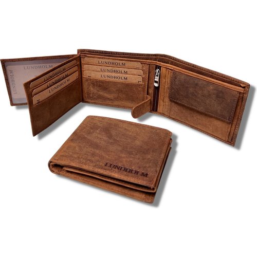 Lundholm Lundholm luxe giftset leren heren portemonnee RFID compact en riem heren leer bruin cognac - cadeau voor man - mannen cadeautjes geschenk set - topkwaliteit - Scandinavisch design - Ärhus serie