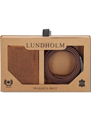 Lundholm Lundholm luxe giftset leren heren portemonnee RFID compact en riem heren leer bruin cognac - cadeau voor man - mannen cadeautjes geschenk set - topkwaliteit - Scandinavisch design - Ärhus serie