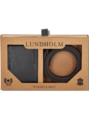 Lundholm Lundholm luxe giftset leren heren portemonnee RFID compact en riem heren leer zwart - cadeau voor man - mannen cadeautjes geschenk set - topkwaliteit - Scandinavisch design - Ärhus serie