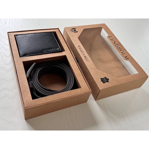 Lundholm Lundholm luxe giftset leren heren portemonnee RFID compact en riem heren leer zwart - cadeau voor man - mannen cadeautjes geschenk set - topkwaliteit - Scandinavisch design - Ärhus serie