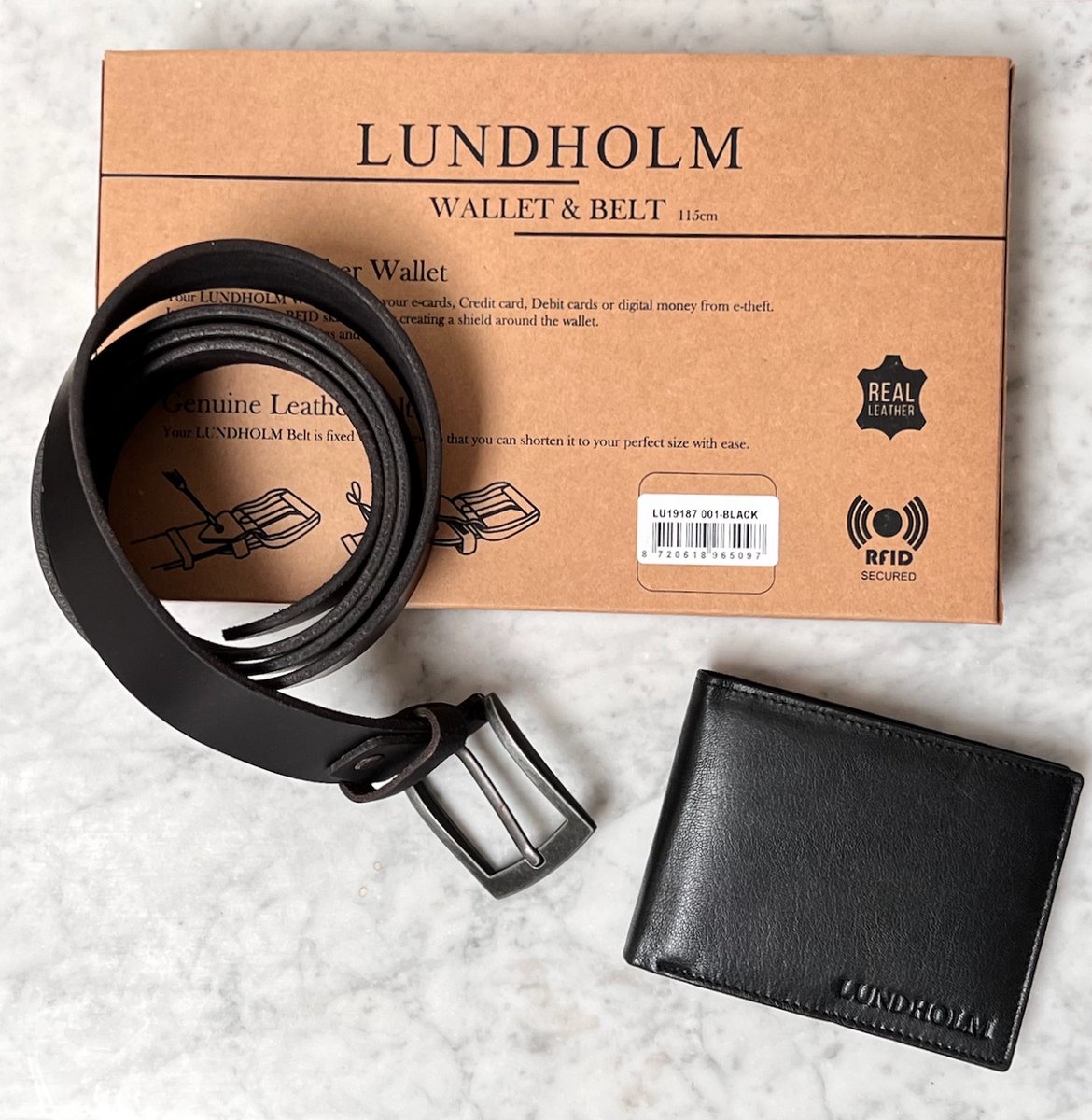 Heren Riem Portemonnee Zonnebril Set - Compleet Cadeau Voor Mannen - Zwart