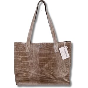 Lundholm Öland – Women's Leather Shopper with Croc Print – Beige Lundholm Öland – Women's Leather Shopper with Croc Print – Beige