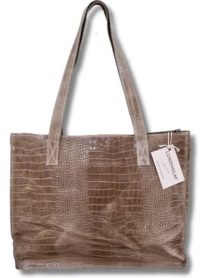 Lundholm Lundholm leren shopper dames schoudertas dames beige kroko design - vrouwen cadeautjes tip - tassen dames schoudertas | Scandinavisch design - Öland serie