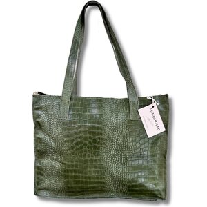 Lundholm Öland – Leder-Shopper Damen Krokoprint – Olivgrün Lundholm Öland – Leder-Shopper Damen Krokoprint – Olivgrün