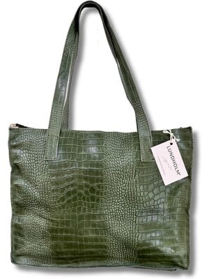 Lundholm Lundholm leren shopper dames schoudertas dames olijf groen kroko design - vrouwen cadeautjes tip - tassen dames schoudertas | Scandinavisch design - Öland serie