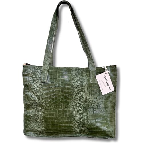Lundholm Lundholm leren shopper dames schoudertas dames olijf groen kroko design - vrouwen cadeautjes tip - tassen dames schoudertas | Scandinavisch design - Öland serie