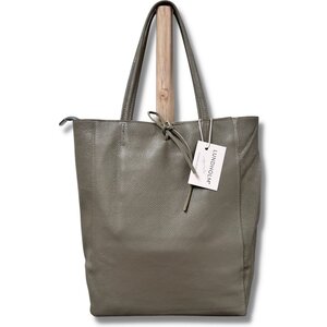 Lundholm Odense – Women's Leather Shopper with Zip – Olive Green Lundholm Odense – Women's Leather Shopper with Zip – Olive Green
