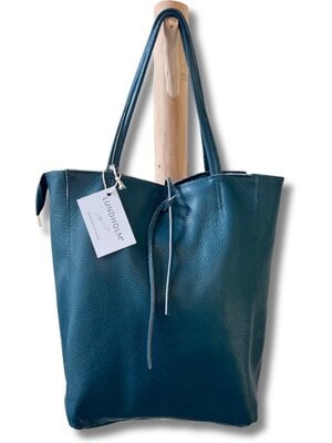 Lundholm Lundholm tas dames schoudertas petrol groen blauw - shopper dames met rits - shopper dames leer - zeer soepel leer - cadeau voor vrouw vrouwen cadeautjes tip | Lundholm Odense serie