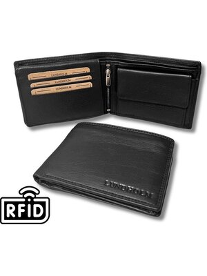 Lundholm Lundholm Leren portemonnee heren zwart compact model met safety rits achter - RFID bescherming