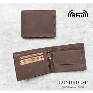 Lundholm Lundholm Leren portemonnee heren bruin taupe compact model met safety rits achter - RFID bescherming - topkwaliteit portefeuille heren taupe