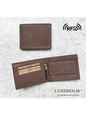 Lundholm Lundholm Leren portemonnee heren bruin taupe compact model met safety rits achter - RFID bescherming - topkwaliteit portefeuille heren taupe