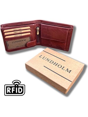 Lundholm Lundholm Portemonnee heren luxe leer RFID anti-skim in geschenkdoos - Reykjavik serie portefeuille heren leer - Cognac