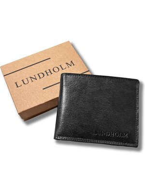 Lundholm Lundholm Portemonnee heren luxe leer RFID anti-skim in geschenkdoos - Reykjavik serie portefeuille heren leer - Zwart