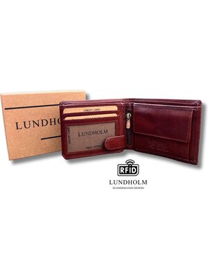 Lundholm Lundholm Portemonnee heren Compact luxe leer RFID anti-skim in geschenkdoos - Reykjavik serie portefeuille heren leer - Cognac