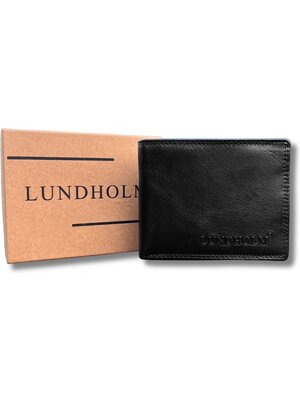 Lundholm Lundholm Portemonnee heren Compact luxe leer RFID anti-skim in geschenkdoos - Reykjavik serie portefeuille heren leer - Zwart