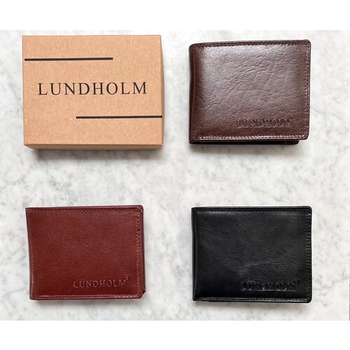 Lundholm Lundholm Portemonnee heren Compact luxe leer RFID anti-skim in geschenkdoos - Reykjavik serie portefeuille heren leer - Bruin
