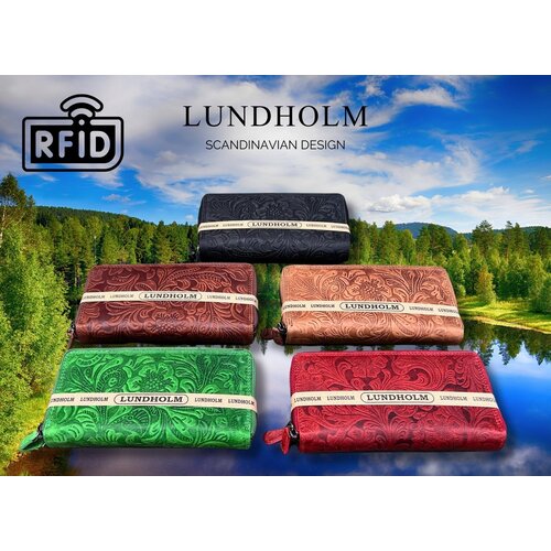 Lundholm Lundholm portemonnee dames groot met rits groen leer met bloemenpatroon - grote dames portemonnee ritsportemonnee vrouwen cadeautjes tip - Scandinavisch design | Helsingborg serie - RFID safe - groen