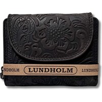 Lundholm portemonnee dames overslag bloemenpatroon - Leren portefeuille dames topkwaliteit - overslagportemonnee dames | Scandinavisch design - Eikefjord serie | RFID Safe - Zwart