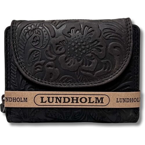 Lundholm Lundholm portemonnee dames overslag bloemenpatroon - Leren portefeuille dames topkwaliteit - overslagportemonnee dames | Scandinavisch design - Eikefjord serie | RFID Safe - Zwart