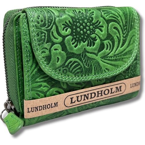 Lundholm Lundholm portemonnee dames overslag bloemenpatroon - Leren portefeuille dames topkwaliteit - overslagportemonnee dames | Scandinavisch design - Eikefjord serie | RFID Safe - Groen