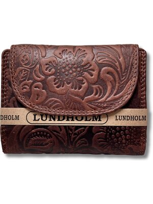 Lundholm Lundholm portemonnee dames overslag bloemenpatroon - Leren portefeuille dames topkwaliteit - overslagportemonnee dames | Scandinavisch design