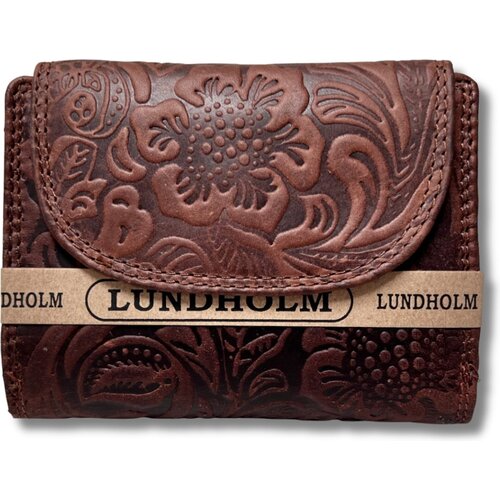 Lundholm Lundholm portemonnee dames overslag bloemenpatroon - Leren portefeuille dames topkwaliteit - overslagportemonnee dames | Scandinavisch design - Eikefjord serie | RFID Safe - Bruin