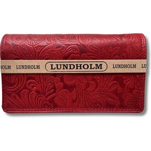 Lundholm Lundholm portemonnee dames overslag rood met bloemenpatroon RFID safe - Leren portefeuille dames met anti-skim bescherming - vrouwen cadeautjes overslagportemonnee dames Rood