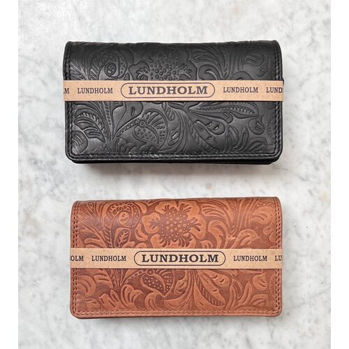 Lundholm Lundholm portemonnee dames overslag cognac met bloemenpatroon RFID safe - Leren portefeuille dames met anti-skim bescherming - vrouwen cadeautjes overslagportemonnee dames Cognac