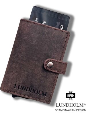 Lundholm Lundholm leren heren pasjeshouder creditcardhouder - Portemonnee heren pasjeshouder leer RFID safe - mannen cadeautjes | Donsö Serie Donkerbruin