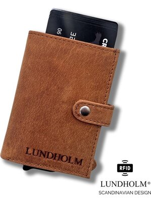 Lundholm Lundholm leren heren pasjeshouder creditcardhouder - Portemonnee heren pasjeshouder leer RFID safe - mannen cadeautjes | Donsö Serie Bruin Cognac