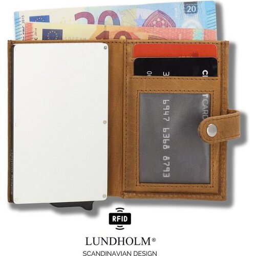 Lundholm Lundholm leren heren pasjeshouder creditcardhouder - Portemonnee heren pasjeshouder leer RFID safe - mannen cadeautjes | Donsö Serie Bruin Cognac