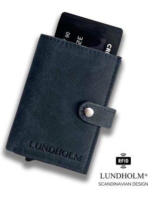 Lundholm Lundholm leren heren pasjeshouder creditcardhouder - Portemonnee heren pasjeshouder leer RFID safe - mannen cadeautjes | Donsö Serie Blauw
