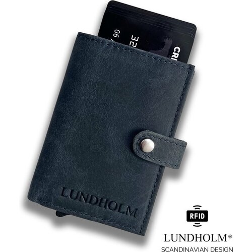 Lundholm Lundholm leren heren pasjeshouder creditcardhouder - Portemonnee heren pasjeshouder leer RFID safe - mannen cadeautjes | Donsö Serie Blauw