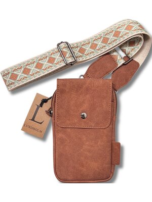 Lundholm Lundholm telefoontasje dames crossbody bruin - schoudertasje dames crossbody - tas dames schoudertas - cadeau voor vriendin | Scandinavisch Design - Sauda Serie