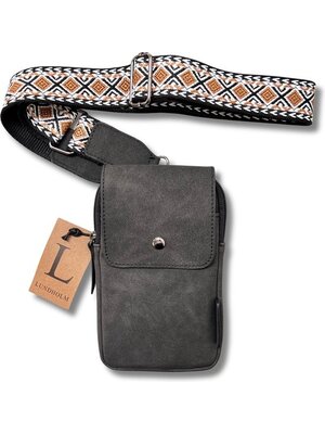 Lundholm Lundholm telefoontasje dames crossbody Zwart - schoudertasje dames crossbody - tas dames schoudertas - cadeau voor vriendin | Scandinavisch Design - Sauda Serie