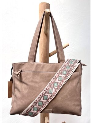 Lundholm Lundholm leren schoudertas dames Taupe - schoudertassen dames leer tas dames shopper dames tote bag - vrouwen cadeautjes | Scandinavisch Design - Florø serie