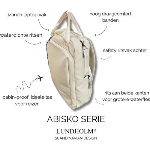 Lundholm Lundholm Rugzak Dames 14 inch laptoptas Beige - Handbagage, waterdichte rugtas - Scandinavisch Design