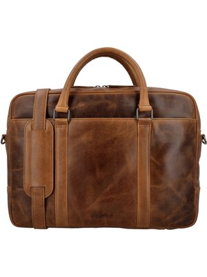 Lundholm Lundholm luxe leren laptoptas 15 inch leer Bruin werktas schoudertas mannen aktetas - Werktas mannen echt leer - Luxe - Cognac