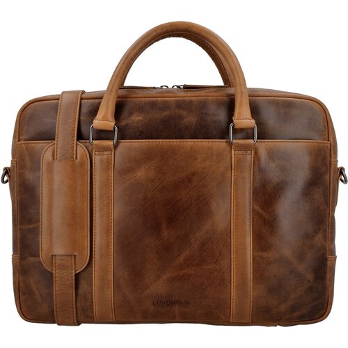 Lundholm Lundholm luxe leren laptoptas 15 inch leer Bruin werktas schoudertas mannen aktetas - Werktas mannen echt leer - Luxe - Cognac