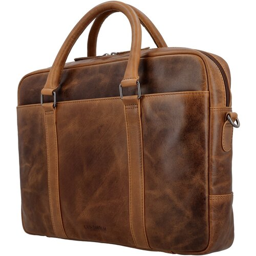 Lundholm Lundholm luxe leren laptoptas 15 inch leer Bruin werktas schoudertas mannen aktetas - Werktas mannen echt leer - Luxe - Cognac