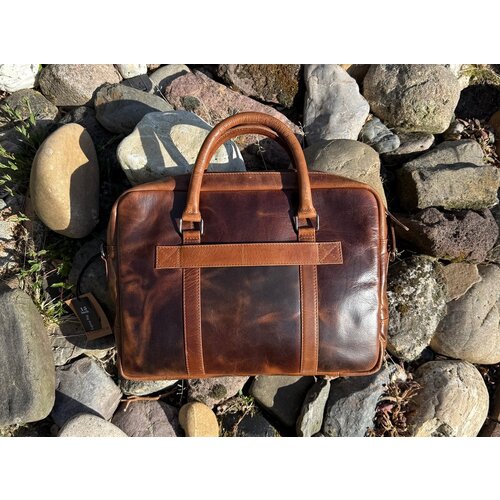Lundholm Lundholm luxe leren laptoptas 15 inch leer Bruin werktas schoudertas mannen aktetas - Werktas mannen echt leer - Luxe - Cognac