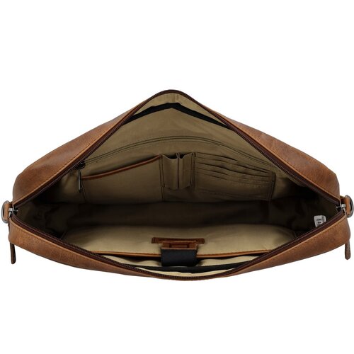 Lundholm Lundholm luxe leren laptoptas 15 inch leer Bruin werktas schoudertas mannen aktetas - Werktas mannen echt leer - Luxe - Cognac