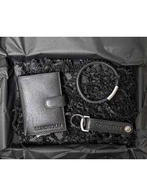 Lundholm Lundholm heren cadeau set brievenbus geschenkdoos - mannen cadeautjes leren pasjeshouder - RFID creditcardhouder safe - cadeau voor man - geschenk voor mannen - leren armband bieropener sleutelhanger luxe cadeau voor man - portefeuille zwart