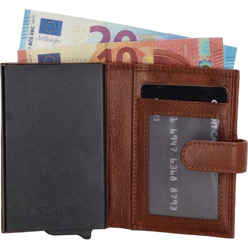 Lundholm Lundholm heren cadeau set brievenbus geschenkdoos - mannen cadeautjes leren pasjeshouder - RFID creditcardhouder safe - cadeau voor man - geschenk voor mannen - leren onderzetters bieropener luxe cadeau voor man - portefeuille bruin