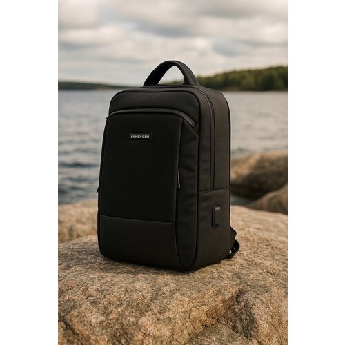 Lundholm Lundholm Luxe Rugtas laptoptas 22L - 15,6 Inch - Laptop Rugzak Heren Laptoptas Schooltas - Werktas Laptoptas 15.6 inch - Tas - Scandinavisch Design - Diep Zwart