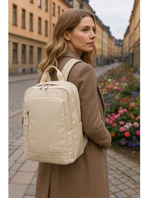 Lundholm Lundholm Rugzak Dames 15.6 inch laptoptas Beige - Handbagage, waterdichte rugtas - Scandinavisch Design