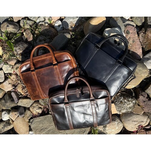 Lundholm Lundholm luxe leren laptoptas 15 inch leer heren Zwart werktas schoudertas mannen aktetas - Werktas mannen topkwaliteit echt leer - mannen cadeautjes - Luxe Laptoptas Zwart
