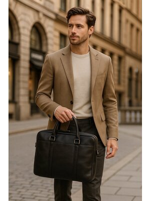Lundholm Lundholm luxe leren laptoptas 15 inch leer heren Zwart werktas schoudertas mannen aktetas - Werktas mannen topkwaliteit echt leer - mannen cadeautjes - Luxe Laptoptas Zwart