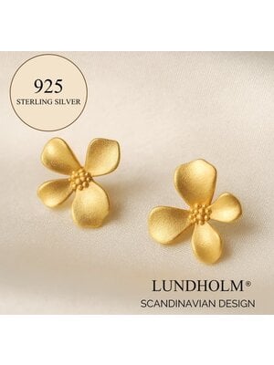 Lundholm Lundholm Luxe 925 Sterling Zilver Gold Plated Kleine Oorbellen Dames Bloem