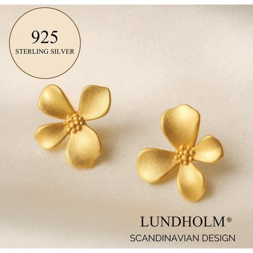 Lundholm Lundholm Luxe 925 Sterling Zilver Gold Plated Kleine Oorbellen Dames Bloem - Gouden Oorknopjes Bloemen Design Minimalistisch - Vrouwen Cadeautjes - Cadeau voor Vriendin - Scandinavisch Design